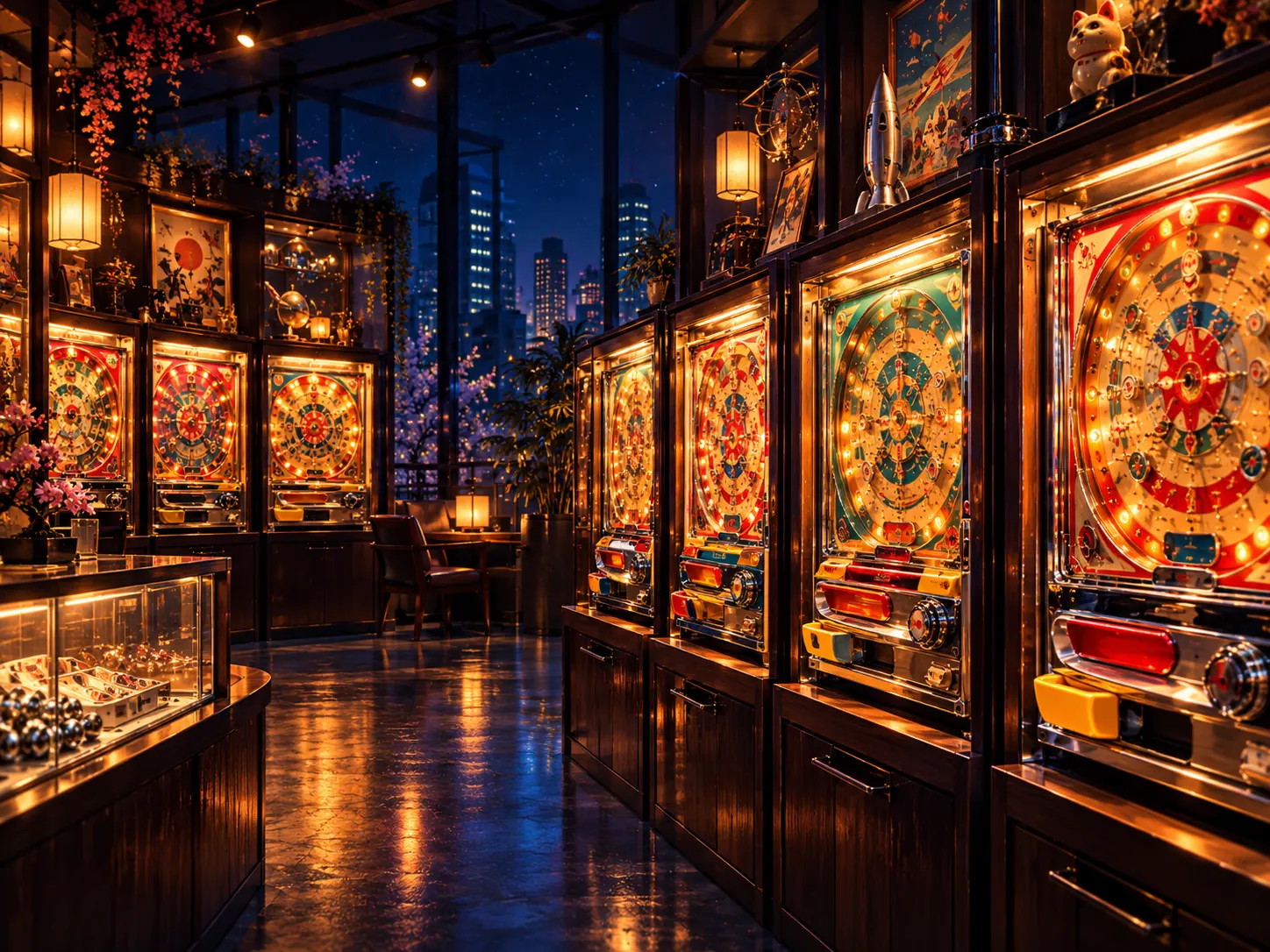 Illustrated gallery of late-era mechanical pachinko cabinets, representing specialty collecting